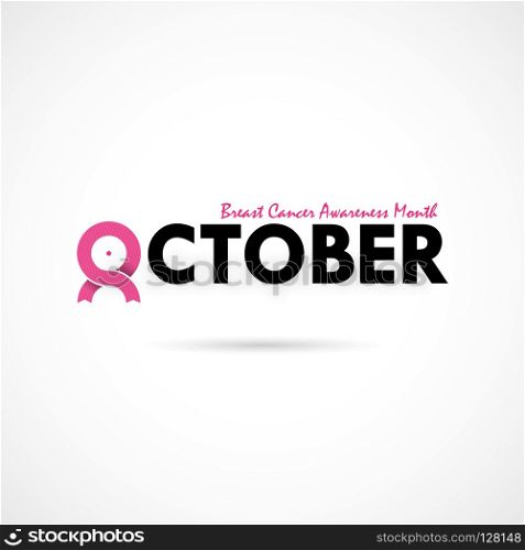 Breast Cancer October Awareness Month Typographical Campaign Background.Women health vector design.Breast cancer awareness logo design.Breast cancer awareness month icon.Realistic pink ribbon.Pink care logo.Vector illustration