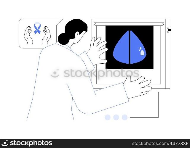 Breast cancer screening abstract concept vector illustration. Doctor examines x-ray mammogram, breast cancer diagnosis, medical examination and treatment, oncology prevention abstract metaphor.. Breast cancer screening abstract concept vector illustration.