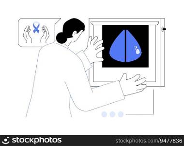 Breast cancer screening abstract concept vector illustration. Doctor examines x-ray mammogram, breast cancer diagnosis, medical examination and treatment, oncology prevention abstract metaphor.. Breast cancer screening abstract concept vector illustration.