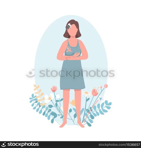 Breast cancer survivor flat color vector faceless character. Woman with oncology. Female health. Campaign to raise awareness isolated cartoon illustration for web graphic design and animation. Breast cancer survivor flat color vector faceless character
