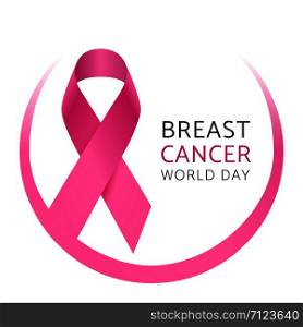 Breast cancer world day. Awareness pink silk ribbon of woman breast cancer. Medical campaign vector background. Breast cancer ribbon, support and care health campaign illustration. Breast cancer world day. Awareness pink silk ribbon of woman breast cancer. Medical campaign vector background