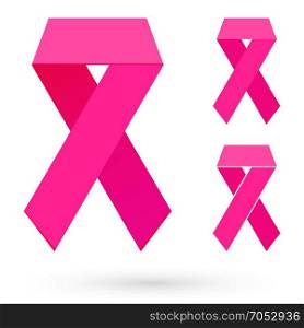 Breast. Pink ribbon breast cancer awareness. Ribbons isolated on white background. Vector illustration.