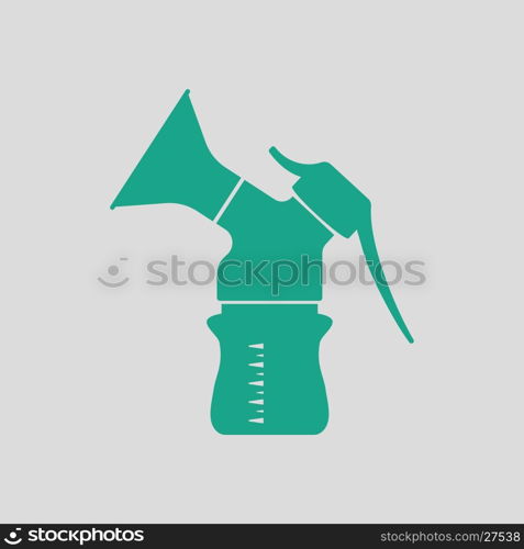 Breast pump icon. Gray background with green. Vector illustration.