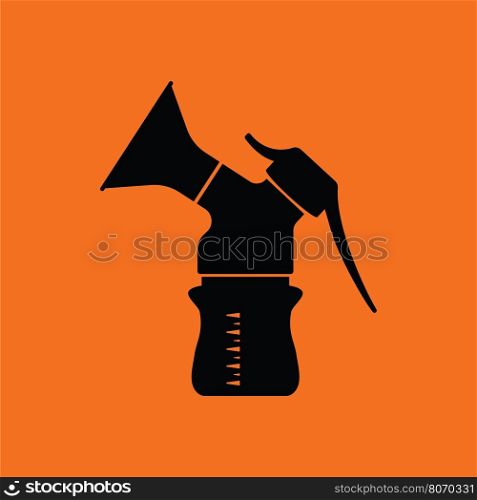 Breast pump icon. Orange background with black. Vector illustration.