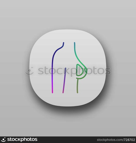 Breast silicone implant app icon. UI/UX user interface. Woman breast augmentation surgery. Mammoplasty. Plastic surgery. Web or mobile application. Vector isolated illustration. Breast silicone implant app icon