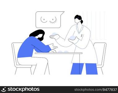 Breast surgery consultant abstract concept vector illustration. Woman on consultation before mastectomy surgery, meeting with doctor in hospital, medical examination abstract metaphor.. Breast surgery consultant abstract concept vector illustration.