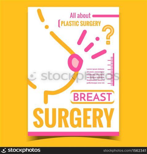 Breast Surgery Creative Advertising Banner Vector. Woman Medical Plastic Surgery Promo Poster. Patient Figure Beauty Cosmetology Operation Concept Template Stylish Colorful Illustration. Breast Surgery Creative Advertising Banner Vector