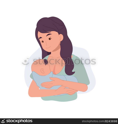 Breastfeeding cincept. Mom holds the baby in her arms and feeds with breast milk. vector illustration