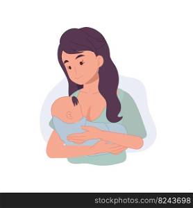 Breastfeeding cincept. Mom holds the baby in her arms and feeds with breast milk. vector illustration