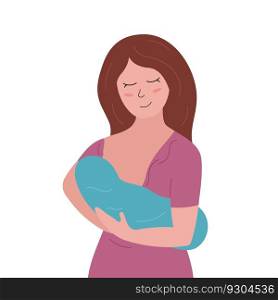 Breastfeeding concept. Cute happy mother holding and feeding baby. Cartoon smiling woman and newborn child. Vector flat illustration.. Breastfeeding concept. Cute happy mother holding and feeding baby. Cartoon smiling woman and newborn child. Vector flat illustration