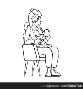 breastfeeding position vector. breast baby, breastfeed mother, milk mom, newborn lactation, food hold breastfeeding position character. people black line illustration. breastfeeding position vector