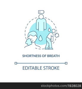 Breath shortness blue concept icon. Pneumonia sign abstract idea thin line illustration. Respiratory tract infection. Chronic bronchitis. Vector isolated outline color drawing. Editable stroke. Breath shortness blue concept icon