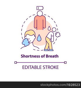 Breath shortness concept icon. Pneumonia sign abstract idea thin line illustration. Trouble breathing. Tiredness, weakness. Chronic bronchitis. Vector isolated outline color drawing. Editable stroke. Breath shortness concept icon