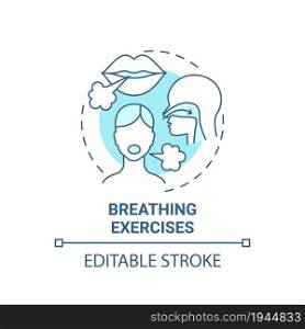 Breathing exercises blue concept icon. Respiratory rehabilitation abstract idea thin line illustration. Diaphragmatic and deep breathing. Vector isolated outline color drawing. Editable stroke. Breathing exercises blue concept icon
