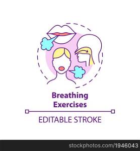 Breathing exercises concept icon. Respiratory rehabilitation abstract idea thin line illustration. Diaphragmatic and deep breathing. Vector isolated outline color drawing. Editable stroke. Breathing exercises concept icon