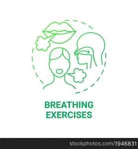 Breathing exercises green gradient concept icon. Respiratory rehabilitation abstract idea thin line illustration. Diaphragmatic and deep breathing. Vector isolated outline color drawing. Breathing exercises green gradient concept icon