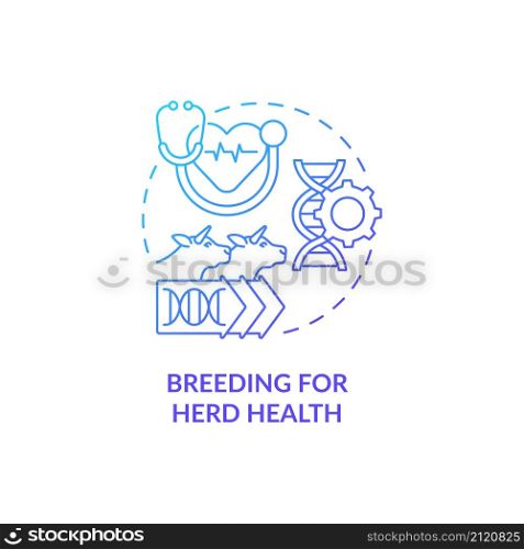 Breeding for herd health blue gradient concept icon. Improve reproductive efficiency abstract idea thin line illustration. Isolated outline drawing. Roboto-Medium, Myriad Pro-Bold fonts used. Breeding for herd health blue gradient concept icon