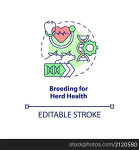 Breeding for herd health concept icon. Positive impact on animal production abstract idea thin line illustration. Isolated outline drawing. Editable stroke. Roboto-Medium, Myriad Pro-Bold fonts used. Breeding for herd health concept icon