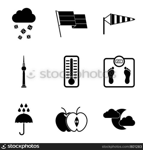 Breeze icons set. Simple set of 9 breeze vector icons for web isolated on white background. Breeze icons set, simple style