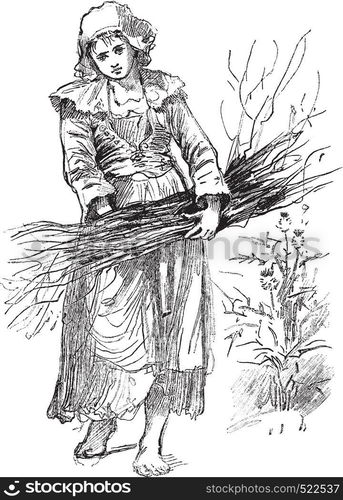 Breton servant, vintage engraved illustration. Journal des Voyages, Travel Journal, (1879-80).