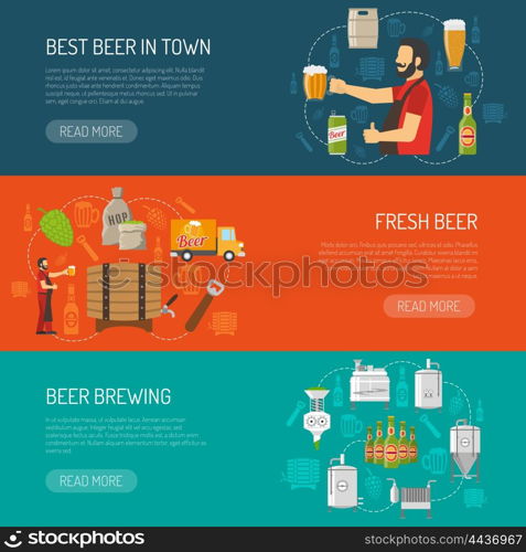 Brewery Horizontal Banners Set . Brewery Flat Concept. Brewery Horizontal Banners. Brewery Vector Illustration. Brewery And Beer Set. Brewery Design Symbols. Brewery Elements Collection.