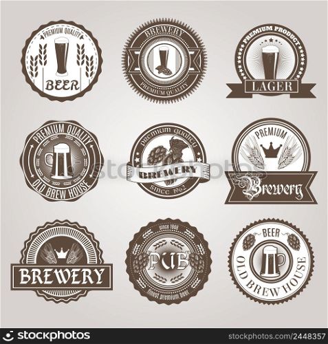 Brewery house bar traditional dark and light premium beer brands labels set black abstract isolated vector illustration. Beer labels set black