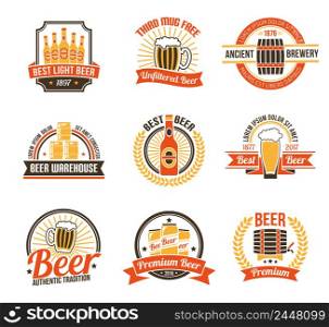 Brewery Logo Set. Brewery Labels Set. Brewery Emblems Set. Brewery Vector Illustration. Brewery Flat Symbols. Brewery Design Set. . Brewery Logo Set
