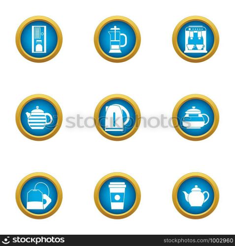 Brewing teapot icons set. Flat set of 9 brewing teapot vector icons for web isolated on white background. Brewing teapot icons set, flat style