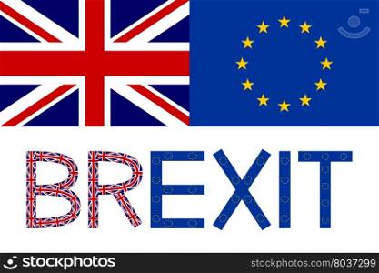 Brexit concept. Flags of Europe and United Kingdom with word Brexit.. Flags of Europe and United Kingdom and word Brexit