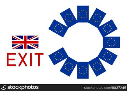 Brexit concept. Flags of Europe and United Kingdom with word Exit.. Flags of Europe and United Kingdom with word Exit
