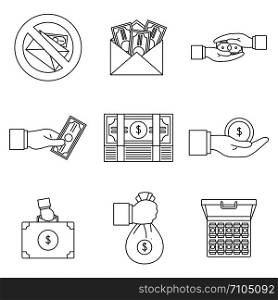 Bribery corrupt practices icon set. Outline set of bribery corrupt practices vector icons for web design isolated on white background. Bribery corrupt practices icon set, outline style