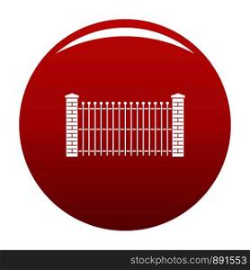 Brick and metal fence icon. Simple illustration of brick and metal fence vector icon for any design red. Brick and metal fence icon vector red