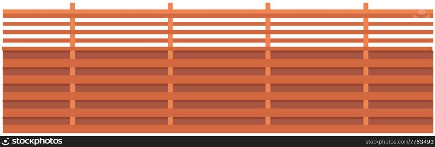 Brick colored forged fence vector illustration. High concrete or metal orange fence with lattice. Element of landscape and interior of outdoor territory. Site fencing isolated on white background. Brick colored forged fence. Element of landscape of outdoor territory vector illustration