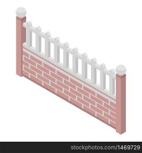 Brick fence icon. Isometric of brick fence vector icon for web design isolated on white background. Brick fence icon, isometric style