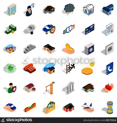 Brick icons set. Isometric style of 36 brick vector icons for web isolated on white background. Brick icons set, isometric style
