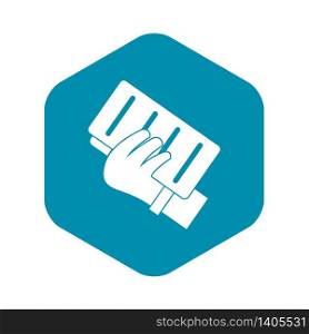 Brick in a hand icon. Simple illustration of brick in a hand vector icon for web. Brick in a hand icon, simple style