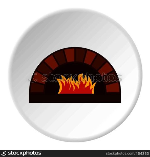 Brick pizza oven with fire icon in flat circle isolated vector illustration for web. Brick pizza oven with fire icon circle