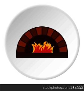 Brick pizza oven with fire icon in flat circle isolated vector illustration for web. Brick pizza oven with fire icon circle