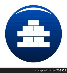 Brick wall icon vector blue circle isolated on white background . Brick wall icon blue vector