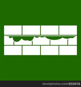 Brick wall icon white isolated on green background. Vector illustration. Brick wall icon green