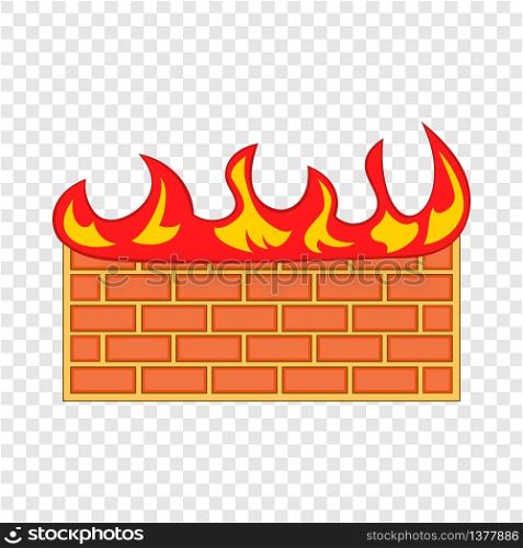 Brick wall on fire icon in cartoon style isolated on background for any web design . Brick wall on fire icon, cartoon style
