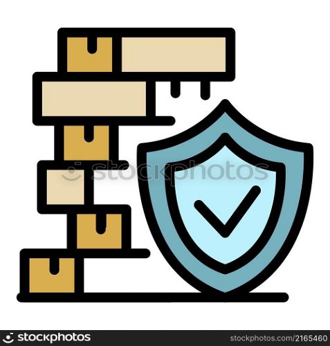 Brick wall protection icon. Outline brick wall protection vector icon color flat isolated. Brick wall protection icon color outline vector