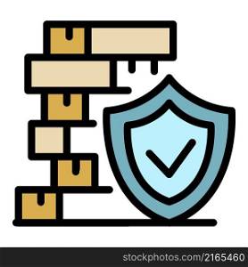 Brick wall protection icon. Outline brick wall protection vector icon color flat isolated. Brick wall protection icon color outline vector
