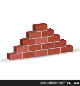 Brick wall, pyramid. Color three-dimensional icon. Vector illustration isolated on a white background. Flat style