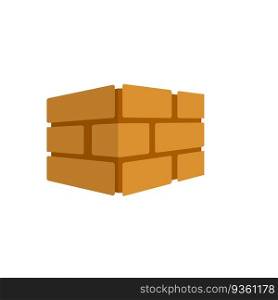 Brick wall. Red logo of construction company. Element of building in isometric view. Block and stone barrier.. Brick wall. Red logo of construction company.