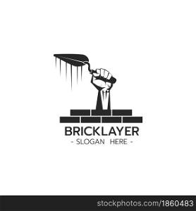 Bricklayer Logo with Hand Holding Trowel Construction Building Concrete Cement concept on white background Vector illustration