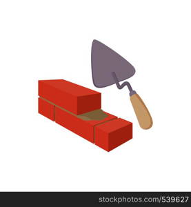 Brickwork and building trowel icon in cartoon style on a white background. Brickwork and building trowel icon