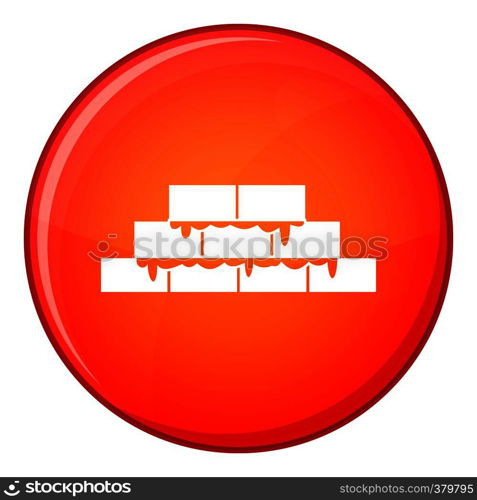 Brickwork icon in red circle isolated on white background vector illustration. Brickwork icon, flat style