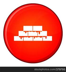 Brickwork icon in red circle isolated on white background vector illustration. Brickwork icon, flat style