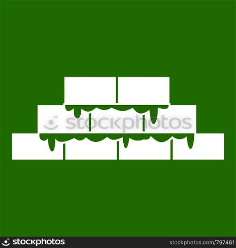 Brickwork icon white isolated on green background. Vector illustration. Brickwork icon green